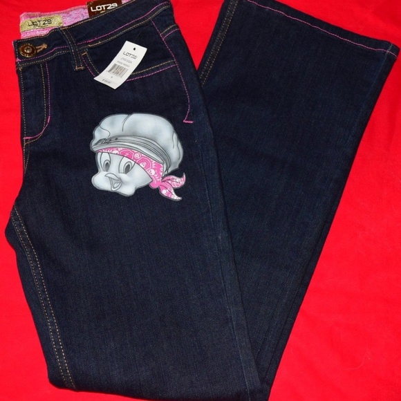 Looney Tunes Tweety Bird Flare Denim Blue Jeans - Picture 1 of 8